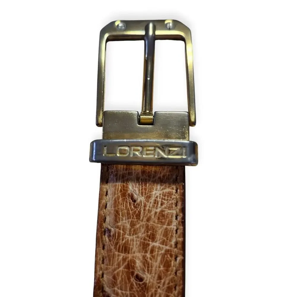 Ostrich Leather Lorenzi Vintage 80s Exotic Slim Light Brown Belt